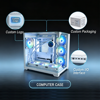 Casing Komputer MANMU OEM Portable Mini ITX Desktop Mid Tower Warna Putih Transparan dengan Kipas, Kabinet CPU untuk Komputer ITX