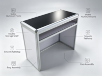 Comptoir de réception portable pour salon professionnel, cadre en aluminium, stand d'exposition, montage facile, durable, respectueux de l'environnement