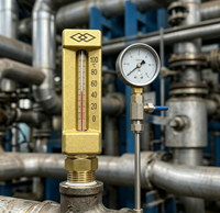 Industrial Water/Oil Pipeline Thermometer, Brass V-Type Glass Thermometer, 0-120℃, Threaded Installation for Marine/HVAC Systems