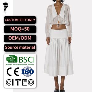 Vestido Maxi Vintage para Mujer, Color Sólido, Talla Grande, Manga Abullonada, Cuello en V, Gasa, Holgado, Cintura Alta, Línea A, con Lazos, para Playa - Product Image 1