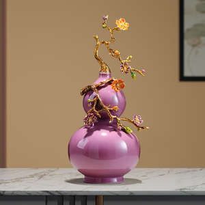 Purple Gourd <b>Ornament</b> with <b>Gold</b> Plum Blossom Branch Lucky Home Decor for Living Room Office Housewarming Gift - Product Image 1