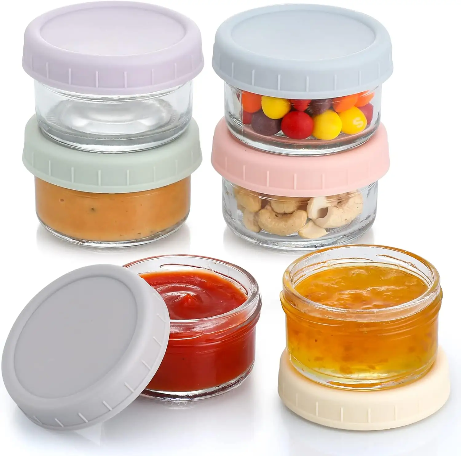 Venta caliente 4oz tarros de vidrio Mason con tapas herméticas contenedores de almacenamiento de alimentos de boca ancha para alimentos de bebé salsa miel