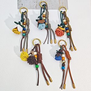 Breloque de <span class=keywords><strong>sac</strong></span> vintage de luxe en <span class=keywords><strong>cuir</strong></span> PU à motif floral, avec pompon et perles tressées, porte-clés, accessoire de mode pour <span class=keywords><strong>sac</strong></span> à main femme - Product Image 1