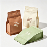Vente en gros de sachets de café biodégradables de 250 g, 500 g, 1 kg, emballage de café à fond plat avec fermeture éclair
