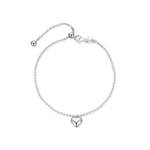 Bracelet à breloques en argent 925, cœur brillant, cœur gonflé, chaîne en argent, minimaliste, à porter tous les jours, bijoux unisexes - Product Image 1