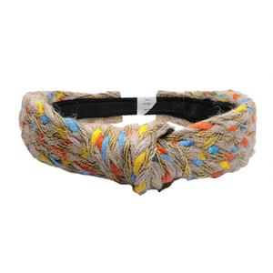 Fascia per capelli in lino intrecciato con nodo, multicolore, ampia, accessorio moda per donna - Product Image 2