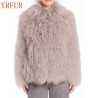 YR690A Manteaux de fourrure en peau d'agneau du Tibet de qualité supérieure Veste en fourrure de Mongolie