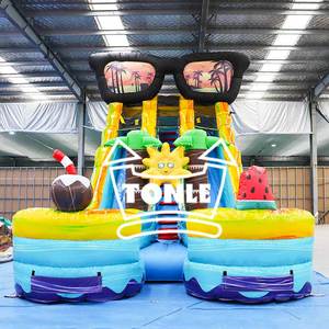 20ft cao thương mại Dual <span class=keywords><strong>Lane</strong></span> đại dương trượt nước Inflatable bãi biển trượt nước với hồ bơi để bán - Product Image 2