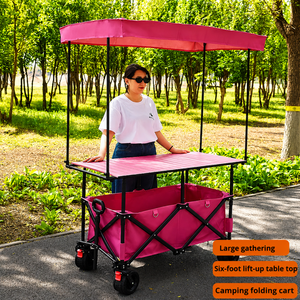 Carrito Plegable Reforzado de Alta Calidad de 420L con 4 Posiciones de Altura Ajustable, Toldo y Ruedas Anchas Rosas para Camping y Venta Ambulante - Product Image 3