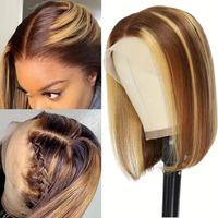 Perruque Lace Front HD 13x4 en Cheveux Humains, Teinte Piano, Style Bob, Pré-épilée avec Baby Hair, Sans Colle, pour Femmes Noires (États-Unis et Canada)