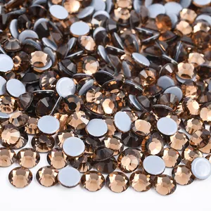 Wholesale Smoked Topaz Color Hot Fix Round Strass Flatback Crystal Stones Hotfix Glass Crystal Rhinestone For Garment