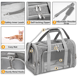 Breathable Adjustable Oxford Dog <b>Backpack</b> with Zipper Closure Airline Approved Pet Carrier for Small Dogs and <b>Cats</b> - Product Image 5