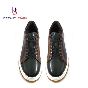 Chaussures de sport confortables et légères en cuir de vache véritable bicolore pour hommes, logo personnalisé, baskets faites à la main, respirantes, automne - Product Image 2