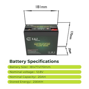 Batterie au lithium LiFePO4 12V 20Ah, 256Wh, cycle profond, remplacement pour batteries SLA 18Ah 22Ah, BMS intelligent intégré EJ1220LFP 1. Lead-A - Product Image 2
