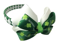 Serre-tête pour enfants pour la Saint-Patrick, avec nœud en ruban imprimé trèfle vert, accessoire de cheveux tressé pour fête des enfants