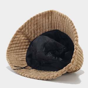 Sombrero de cubo de terciopelo corto a rayas gruesas para mujer, logotipo personalizado, pana informal cálida para pesca, deportes, viajes diarios, ciclismo para - Product Image 4