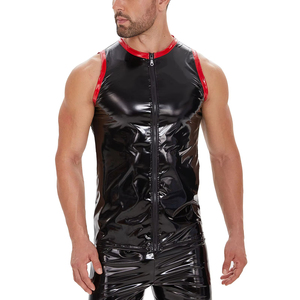 Nouveaux gilets sexy pour hommes en similicuir vintage brillant avec fermeture éclair, sans manches, pour soirée et scène - Product Image 3