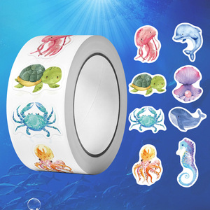 Vente directe d'usine d'autocollants sur le thème de la vie marine, crabe de dessin animé, hippocampe, étiquettes personnalisées en <span class=keywords><strong>papier</strong></span> cuivre, 1 pouce, forte adhérence - Product Image 2