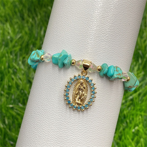 Pulsera <span class=keywords><strong>de</strong></span> Cuentas con <span class=keywords><strong>Virgen</strong></span> <span class=keywords><strong>de</strong></span> <span class=keywords><strong>Guadalupe</strong></span>, Piedra Turquesa Natural AB Iridiscente, Cuentas Bicono Facetadas, Separador Dorado y Cuentas Ovaladas - Product Image 5
