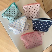 Kantong Penyimpanan Kecil Bermotif Polka Dot Tipis, Tas Kosmetik Berlapis Ganda dengan Pola Sama, Tas Rias Portabel untuk Penggunaan Sehari-hari.