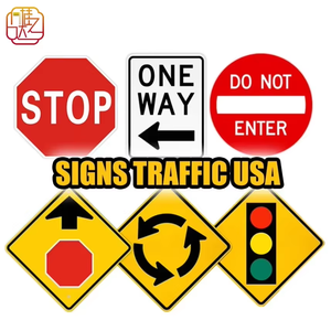 Ensemble de panneaux de signalisation routière réfléchissants en aluminium, STOP, Un sens, Interdiction d'entrée, <span class=keywords><strong>Carrefour</strong></span> et panneaux d'avertissement de feux de circulation - Product Image 1