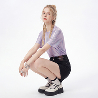 T-shirt tendance coréen à paillettes scintillantes pour femmes, taille plus, manches courtes amples, couche de base fine, haut tendance pour étudiants