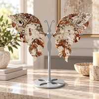 Présentoir en pierre d'agate papillon de 15 cm avec support métallique pour décoration intérieure, collection de cristaux et cadeau