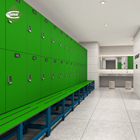 CARTMAY Armoires de rangement compactes modulaires imperméables et ignifuges à 4 niveaux en HPL pour salle de sport personnelle, casiers personnalisés avec banc