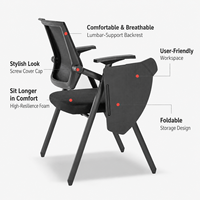 Chaise de formation moderne avec tablette d'écriture pliable, roulettes pivotantes, noire, pour salle de conférence, salle de classe, bureau, salle de réunion