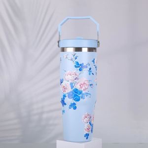 Gobelet isotherme de voyage 20oz 30oz avec poignée, couvercle, paille et base antidérapante pour boissons chaudes et froides - Product Image 3