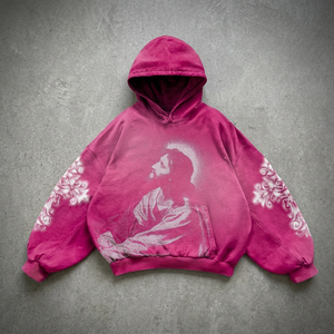 Men's Oversized Cotton Heavyweight Acid Washed Pullover Hoodie Embroidered Streetwear Patches Custom Puff Printing <b>Sun</b> Winter - Product Image 3