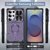 Coque de téléphone anti-collision pour Samsung S26 Ultra S25 S24 Plus avec cache-objectif coulissant, support magnétique et protection antichoc