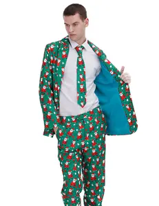 חליפת שמלת מסיבת חג המולד לגברים תחפושת כדור פוליאסטר עם מכנסיים לחגיגות חג המולד למבוגרים
