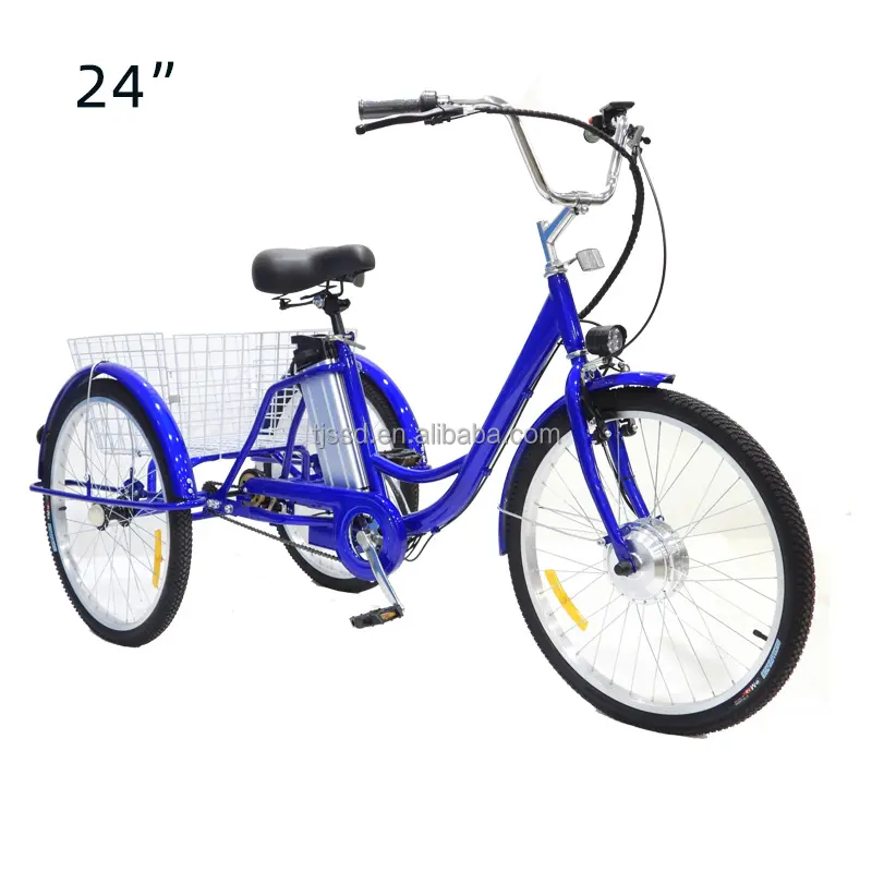 Triciclo eléctrico de 24 pulgadas para adulto, triciclo de 3 ruedas con motor de 350W, con cesta