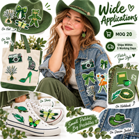 Patch brodé thermocollant et à coudre en gros, motifs vert, Kawaii, papillon, fée, fleur, chapeau de cowboy, tortue