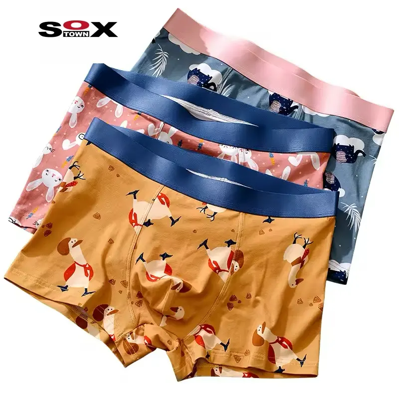 Soxtown - Cuecas boxer de algodão para homens e mulheres, cuecas fofas de desenho animado, cuecas boxer de cintura média, tamanho grande, 2022