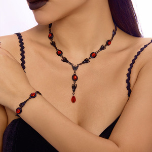 Conjuntos de Joyería de Halloween Populares, Estilo Oscuro, Pendientes de Gotas de Sangre de Diablo, Collar con Colgante de Araña Fantasma, Joyería Gótica para Mujer - Product Image 1