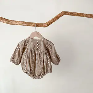 Wholesale Lace Organic Cotton Ruffle Baby Girl Romper Bodysuit Newborn Baby Girl One-pieces Floral Jumpsuit