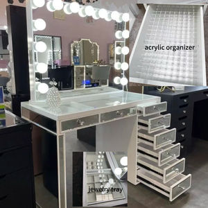 Moderna Toletta con Specchio Grande Illuminato a LED, Lampadine Bluetooth ad Alta Luminosità con Divisorio in Acrilico per Rossetti e Porta <span class=keywords><strong>Gioielli</strong></span> - Product Image 4