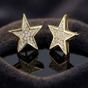 Boucles d'oreilles clous en or rose 14k/18k plaqué or, personnalisables, en forme d'étoile, micro-pavé de zircon et diamant, pour femme, style hip-hop, en argent sterling - Product Image 2