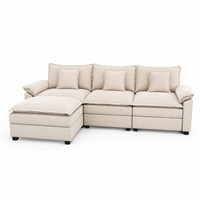 Set Sofa Modular Sectional Comfy Cloud Chenille Konvertibel Modern dengan Sandaran Bantal Bentuk U Warna Beige Putih 122" untuk Ruang Tamu