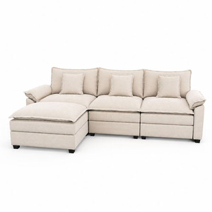 Divano Sezionale Modulare Comodo Reclinabile Imbottito Convertibile Moderno con Schienale a Cuscino a L <span class=keywords><strong>Beige</strong></span> <span class=keywords><strong>Bianco</strong></span> 122 pollici - Product Image 3
