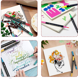 Ensemble <span class=keywords><strong>de</strong></span> stylos pinceaux double embout colorés avec logo personnalisable pour la peinture, marqueurs artistiques, stylos pinceaux multifonctionnels - Product Image 2