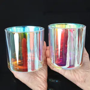 Pots de bougie en verre galvanisé vides tasses de bougie de plusieurs couleurs pour faire la décoration de bougies avec des couvercles