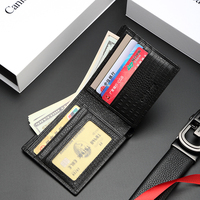 Dompet Lipat Mewah Model Baru Warna Hitam Dompet Pria Kulit Sapi Asli Pendek Lapisan Poliester Pemblokir RFID