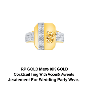 <b>18K</b> <b>Gold</b> <b>Mens</b> Cocktail <b>Ring</b> with Round Brilliant Cut Diamonds in Pave Setting Luxury Statement Jewelry for Wedding Party Wear - Product Image 3