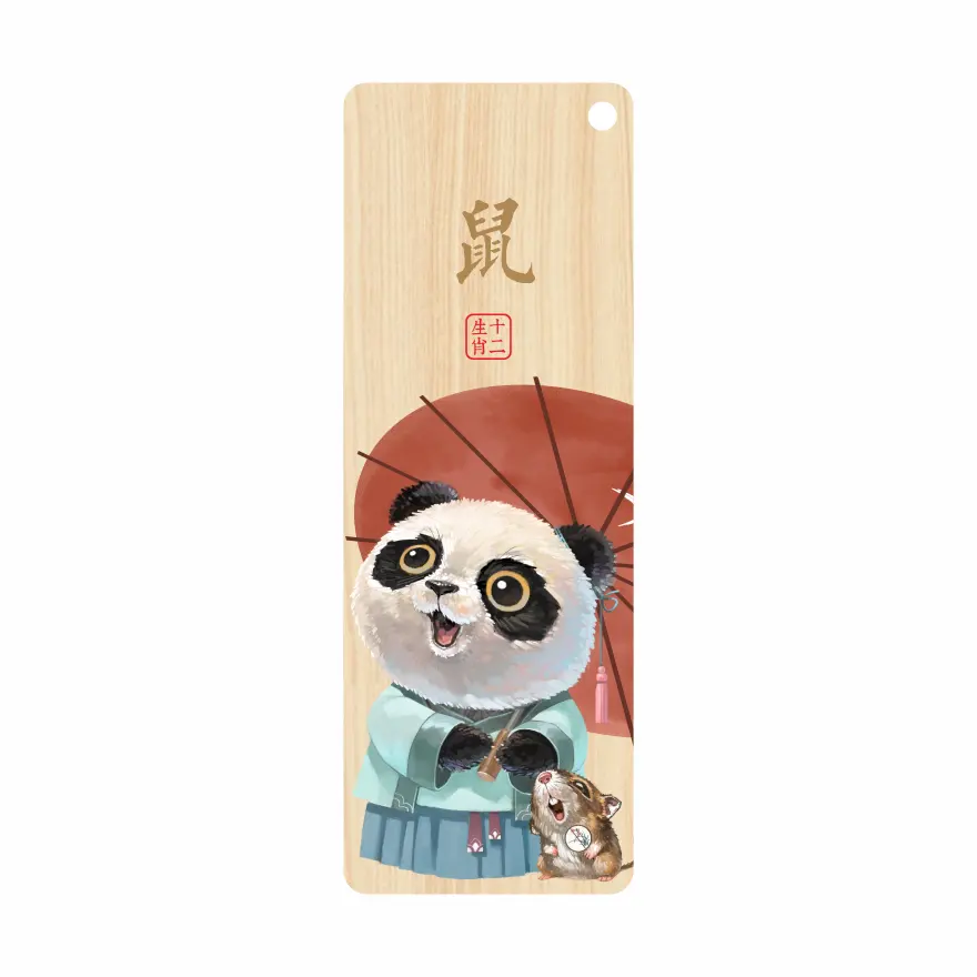 Pembatas buku kayu desain Panda kerajinan kustom promosi dibuat sesuai pesanan dengan kotak hadiah rumbai untuk suvenir turis