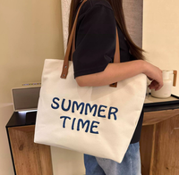 Sac à main pour femme en toile brodée avec lettres, grande capacité, poignées en similicuir, sac à bandoulière, cabas de shopping quotidien