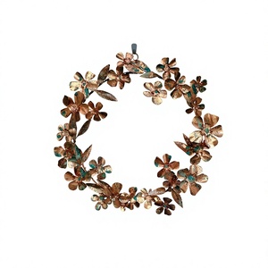 Corona Floral de Cobre Hecha a Mano, Decorativa Rústica, Redonda, Sin Iluminación, Paquete Individual - Product Image 1