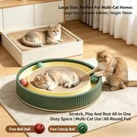 Griffoir interactif rond pour chat, noyau ondulé remplaçable, jouet-lit 2-en-1 pour chat, bord imperméable et résistant à l'usure pour le tranchage des griffes du chat